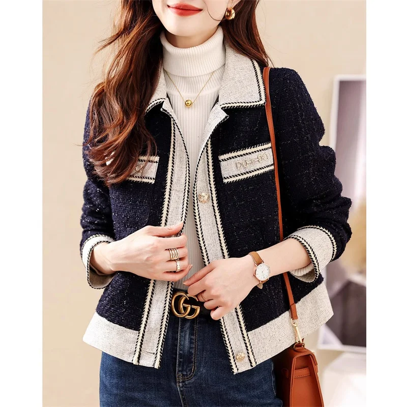 Autumn Women's Clothing 2024 New Woolen Cashmere Short Jackets Design Sense Versatile Short Wool Coat for Women Splicing jacket