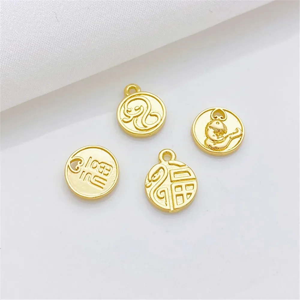 Colgante de marca de bendición de serpiente del zodiaco chapado en oro de 14K de Año Nuevo, cuentas de joyería DIY para collar, pulsera, accesorios artesanales