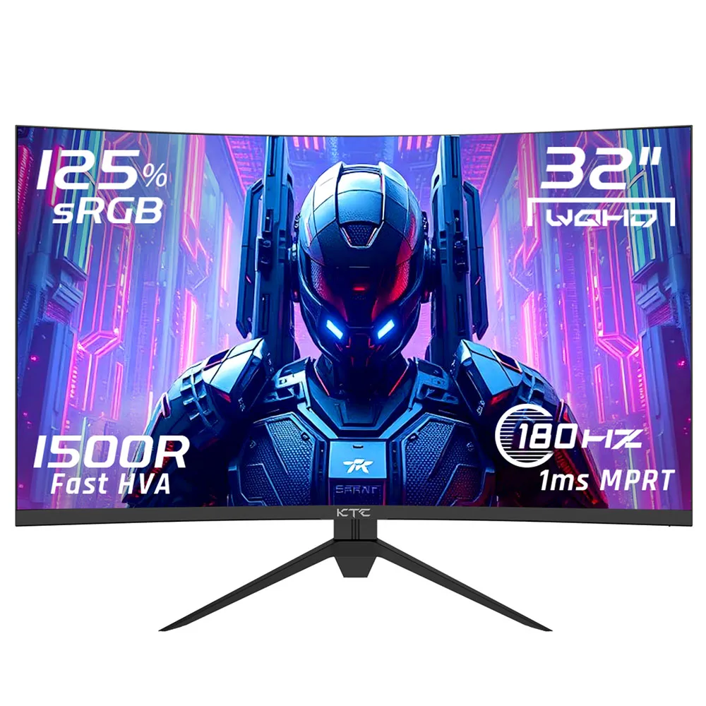 شاشة ألعاب KTC H32S17 مقاس 32 بوصة 2560x1440 QHD 180 هرتز HVA منحنية 1500R 300cd/m2 سطوع، 125% sRGB، 1 مللي ثانية (MPRT) وقت الاستجابة