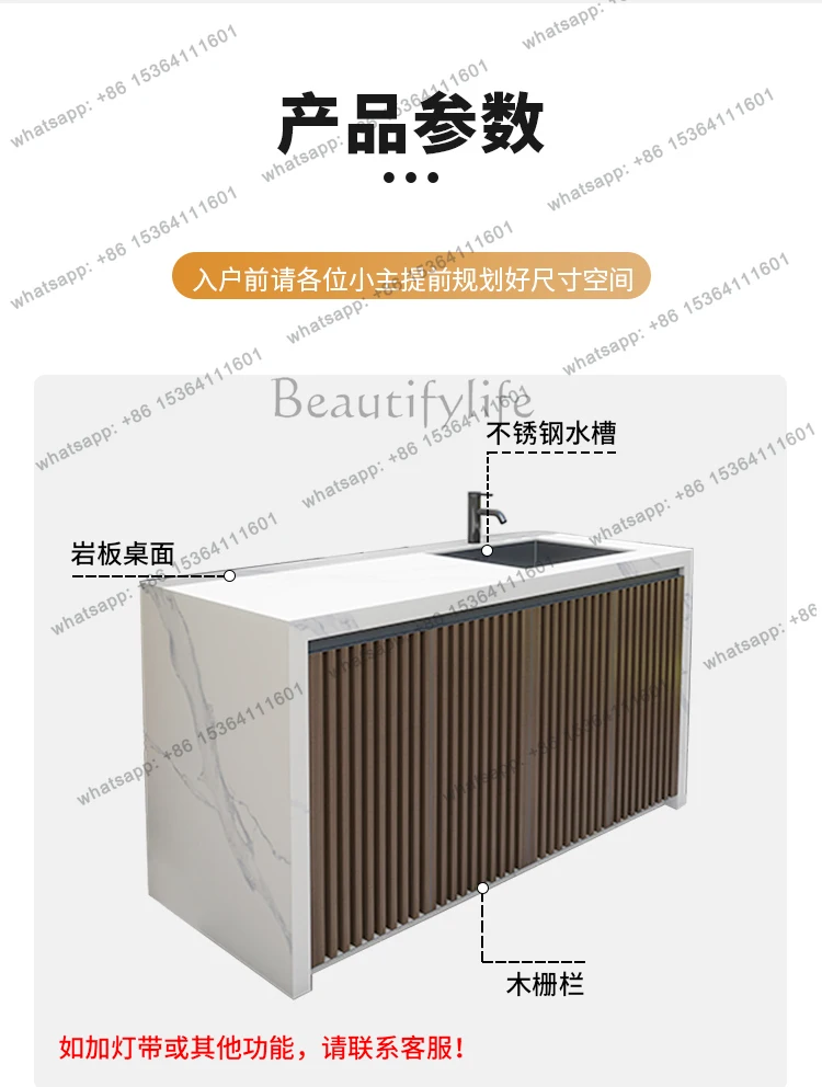 Balcony Bar Slate Dining Table Waterproof Sunscreen Wall Wooden Fence Wash Sink