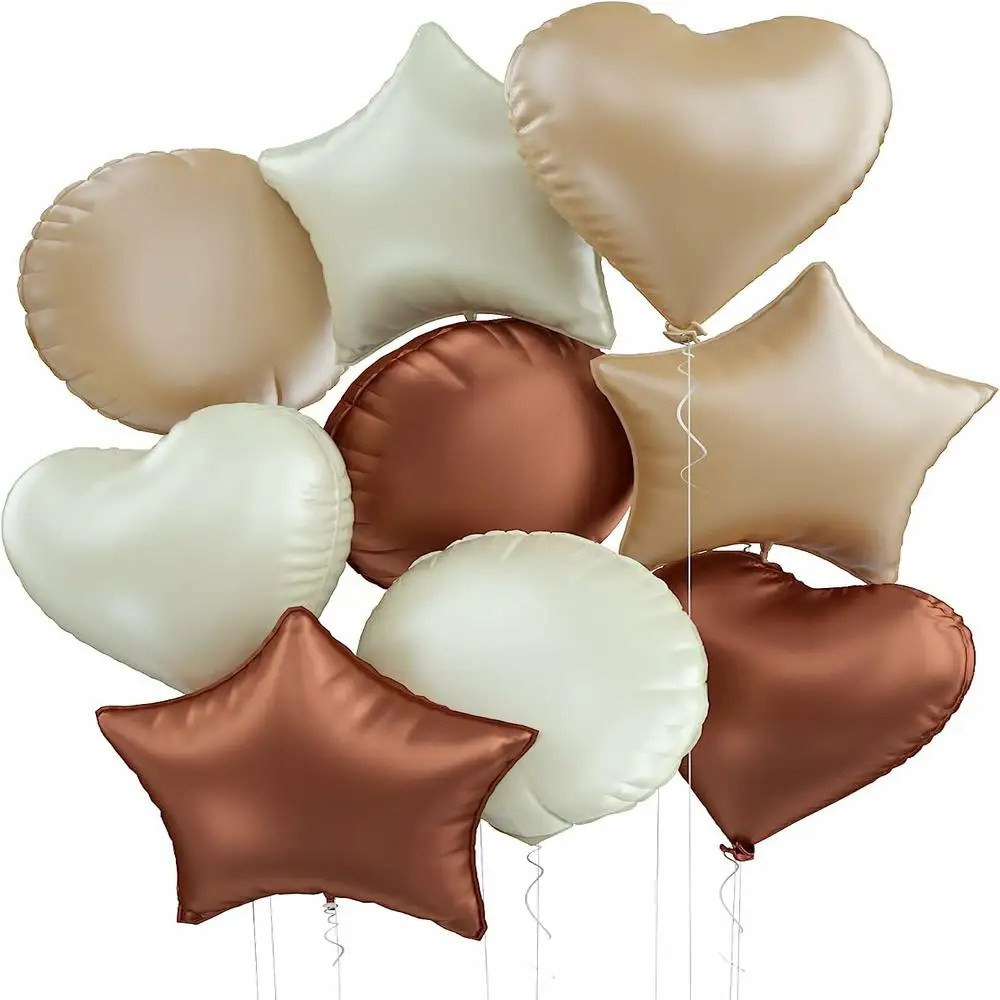 1Set 18inch Star Aluminium Foil Balloons Brown Beige Caramel Cream Heart-shaped Balloon for Anniverary Birthday Party Decor