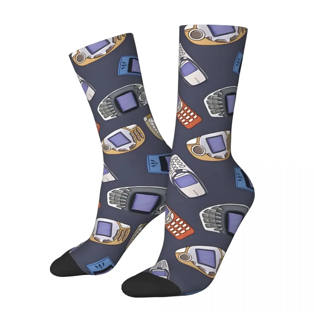 Vintage Mobile Phones From Finland. Pattern Illustration Men's Socks Retro Harajuku Street Style Novelty Seamless Crew Sock