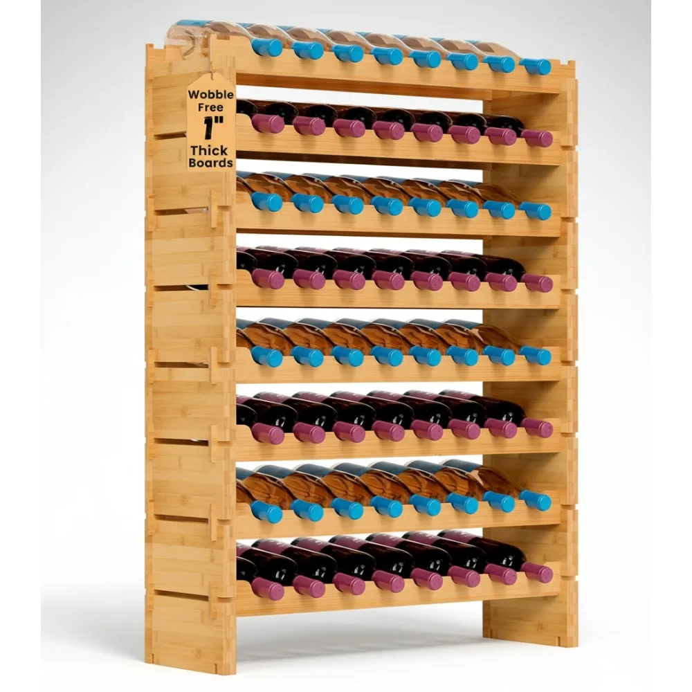 

72 Bottle Stackable Bamboo Wine Rack - 8-Tier Wobble-Free Storage for Kitchen Bar Cellar Easy Assembly