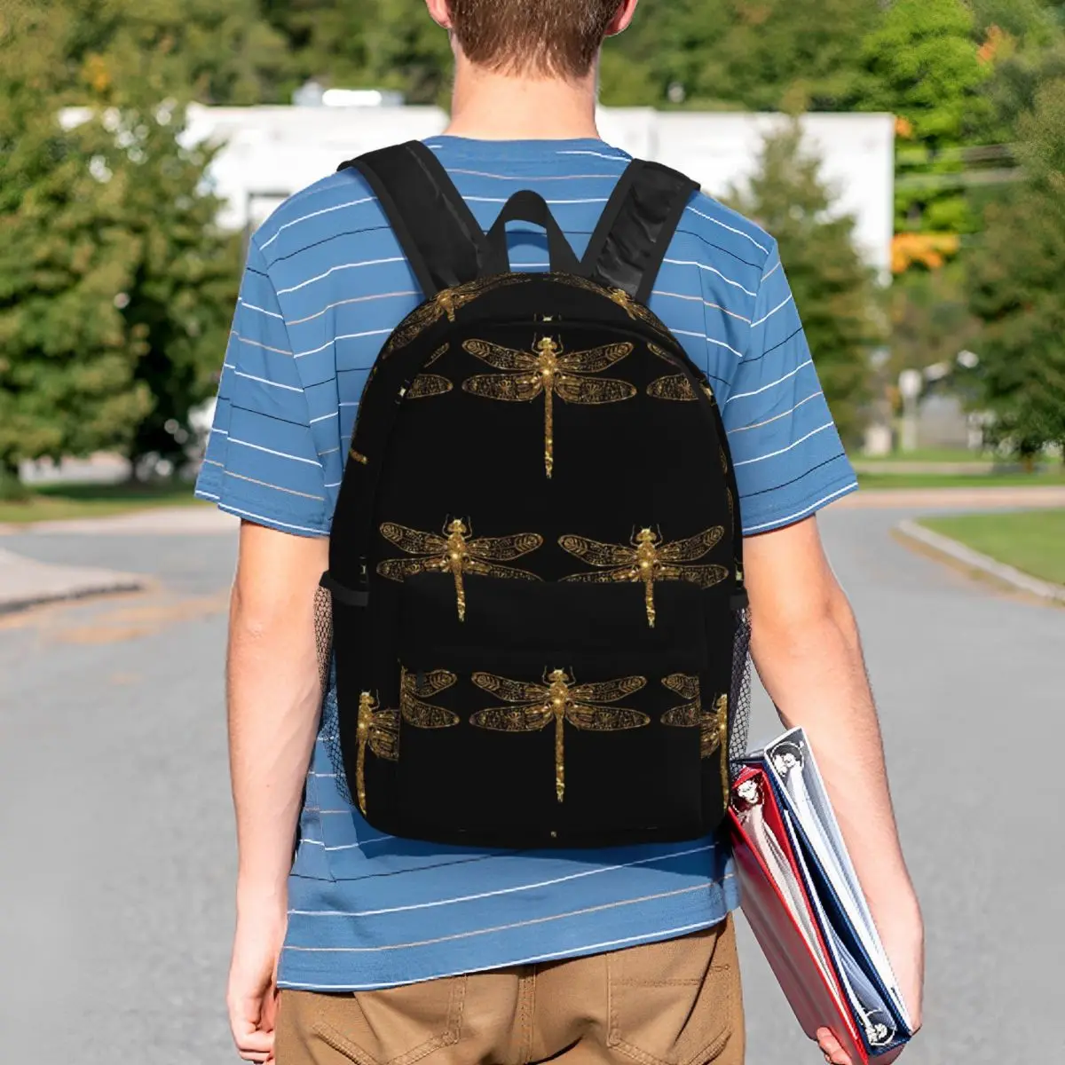 Fancy Gold Glitter Dragonfly Backpack Student BookBag Boys Girls School Bag Computer Shoulder Bags