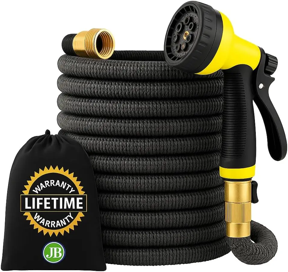 

75ft Expandable Garden Hose with 10-Pattern Nozzle, Ultra-Strong 3750D, Brass Connectors, Lightweight and Leak-Resistant