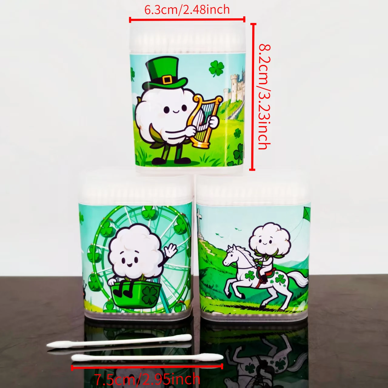 200 peças/400 peças cotonete de algodão com tema do dia de São Patrício cotonete de algodão branco de eixo fino cotonete de presente