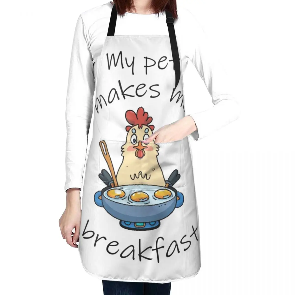 Funny text. The hen makes breakfast Apron Woman Kitchen Trim Cloth Apron