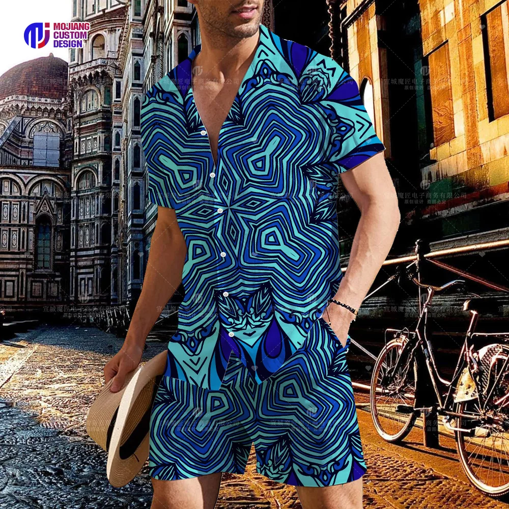 2023 Hawaiian Shirts Men Fashion Floral Geometric Print Shirts Single Breasted Beach Short Sleeve Tops Mens Vacation Wear