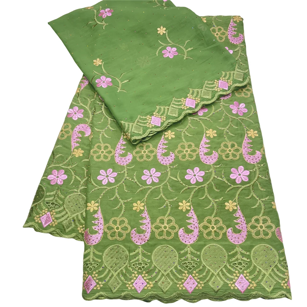 Latest Design 5+2 Yards African Cotton Lace Fabric With Stones Swiss Voile Lace Fabric For Sewing Wedding Party Dresses 23A129