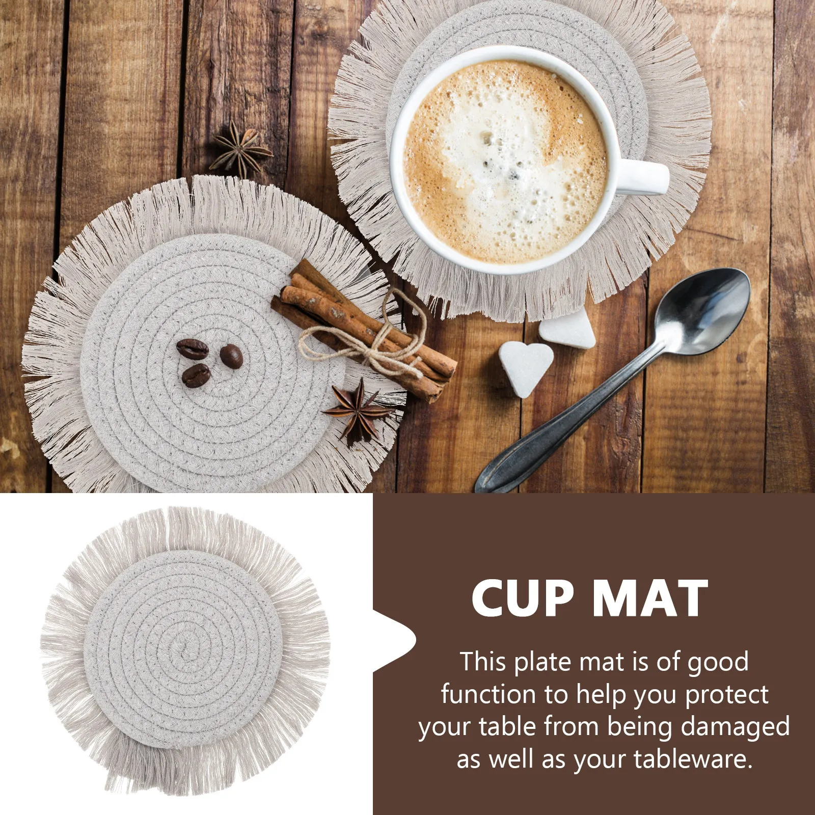 2Pcs Insulated Cotton Woven Placemat Set Tassel Round Coaster Heat Resistant Tableware Desk Decor Absorbent Bowl Mat Cotton