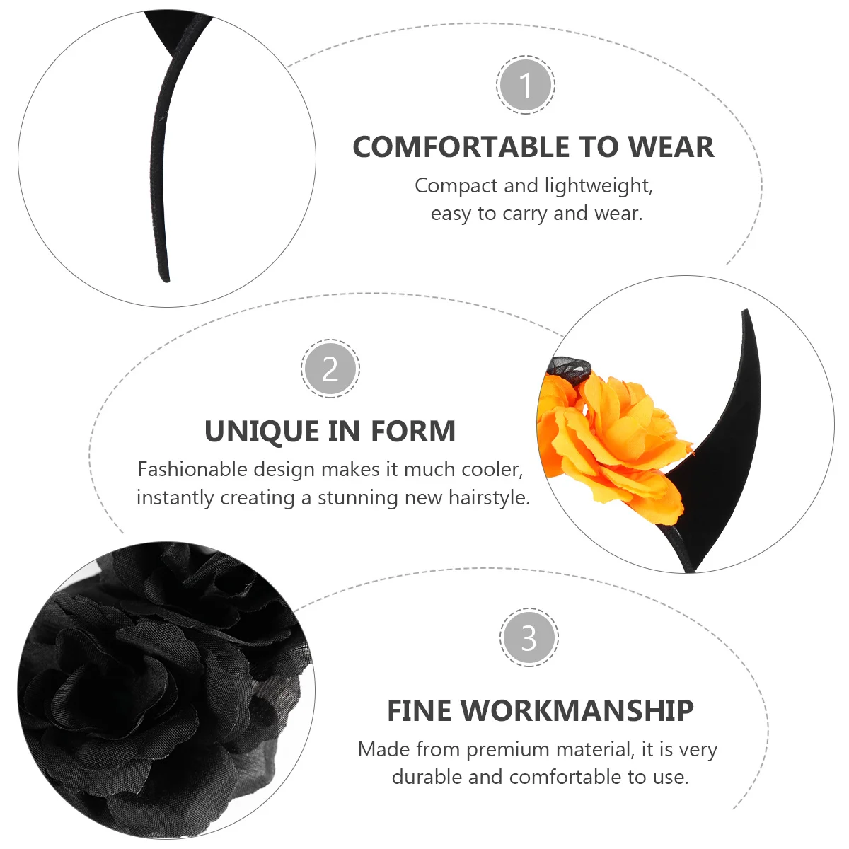 

2Pcs Halloween Horn Headbands Skull Flower Design Party Hair Accessories Cosplay Horn Headpiece Stage Performance Headwear