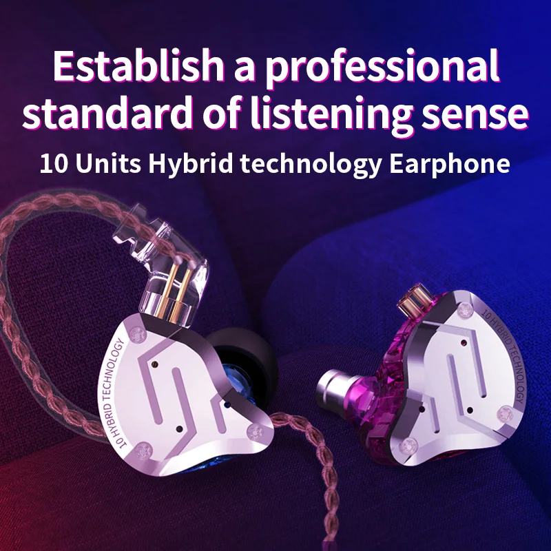 KZ ZS10 Pro 4ba + 1dd Hybrid Metal headphones 10-driver high-fidelity bass motion monitor headphones with canc - view 5