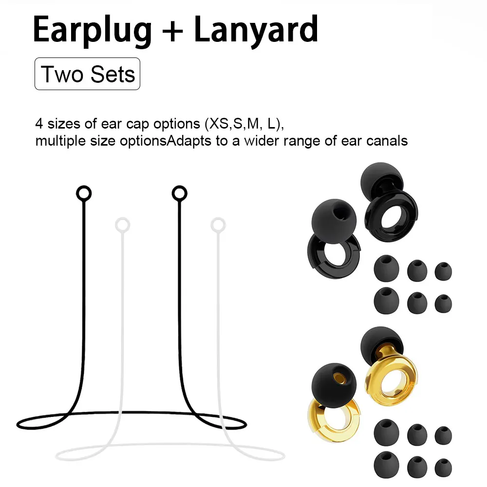 Soft Reusable Silicone Earplugs Set – 2 Pairs Ear Plugs & Silicone Lanyard, Waterproof Noise Isolation Ear Protection