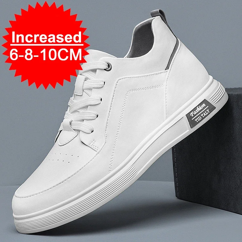 Men's Invisible Height Increasing Sneakers 6/8/10CM Elevator Shoes Fashion Leather Casual Shoes Heighten Hidden Heel Sports Shoe