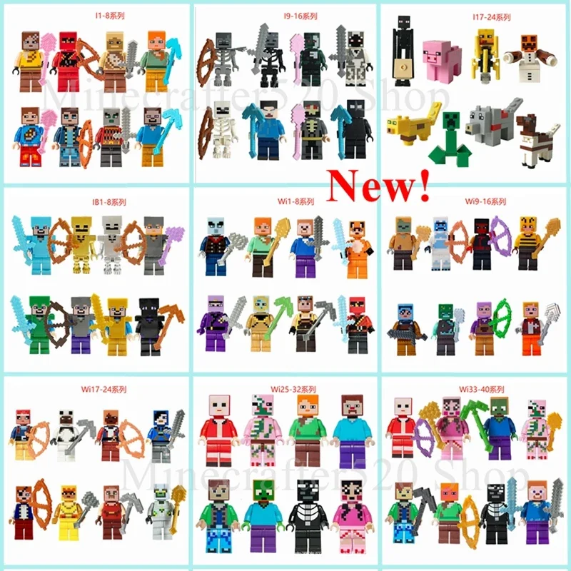 2025 New Minecraft Building Blocks 8pcs/Set No-repeat Figures My World Zombie Horse Dolls Steve Bricks Toys for Kids Gift Kits