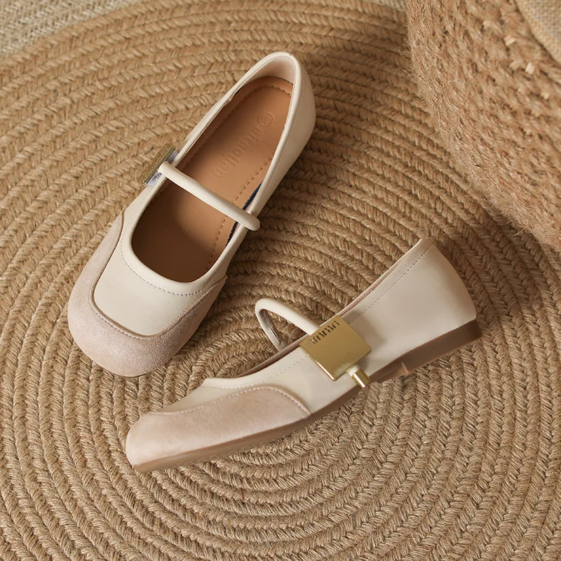 

Soft Leather Mary Jane Shoes Women's Design Sensation New 2025 Red Flat Footwear Comfortable Low Heel round Toe Rubber Outsole