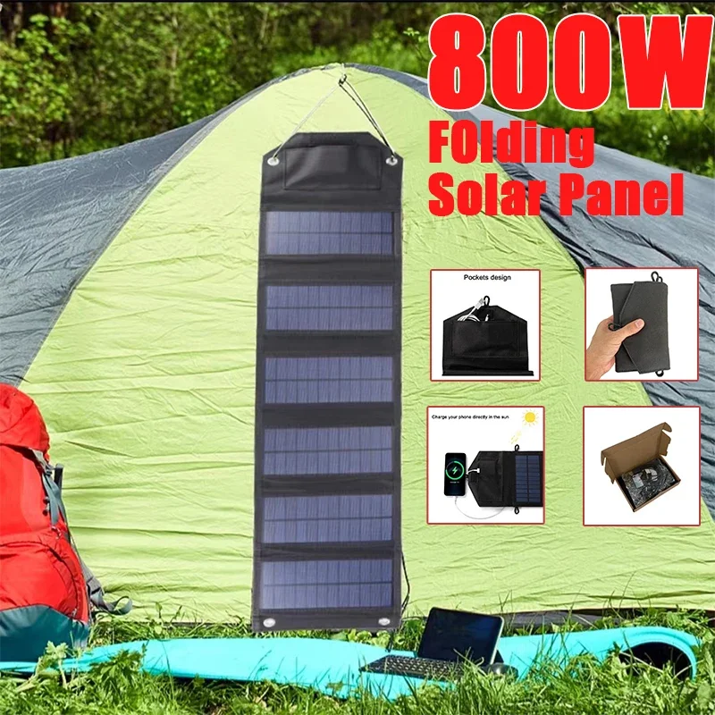 800W 6-Fold  Foldable solar panel portable solar panels charger USB 5V DC Full time power solar panel mobile power supply