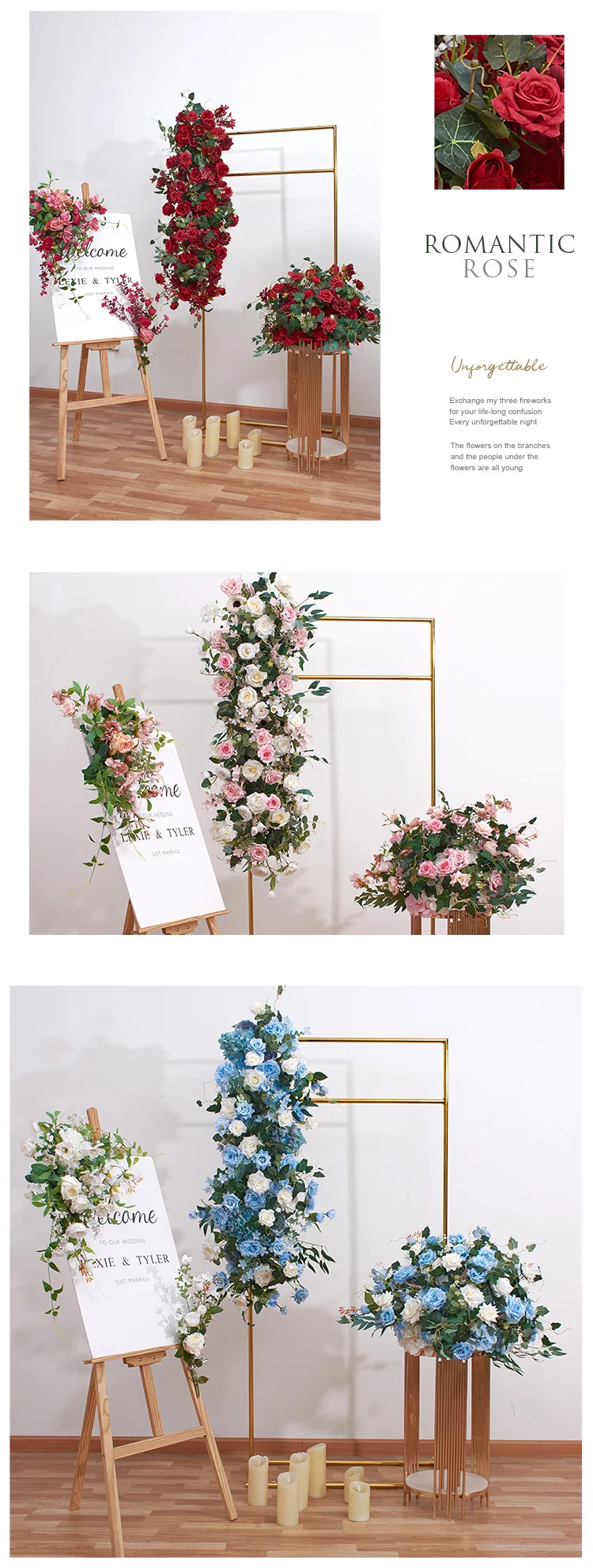 Großhandel Künstliche Blumenkugel Blumenreihe Eisenbogen Blumendekoration Hochzeitstisch Geometrischer Rahmen Kunstblumen Event-Zubehör – Detail 8