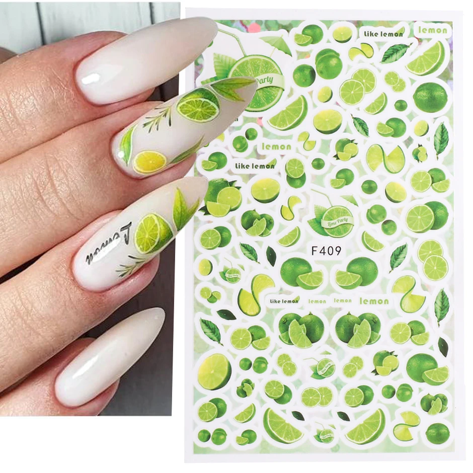 3D Lemon Fruits Sliders Design Nail Art Stickers Watermelon DIY Gel Acrylic Decals Summer Tattoo Manicure Decoration Foils Wrap9