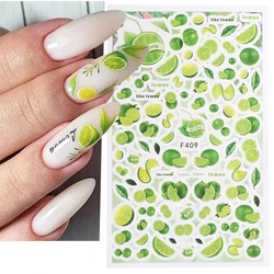 Slidery 3D z owocami cytrynowymi naklejki do paznokci DIY żel arbuza naklejki akrylowe letnie folie do dekoracji Manicure z efektem tatuażu