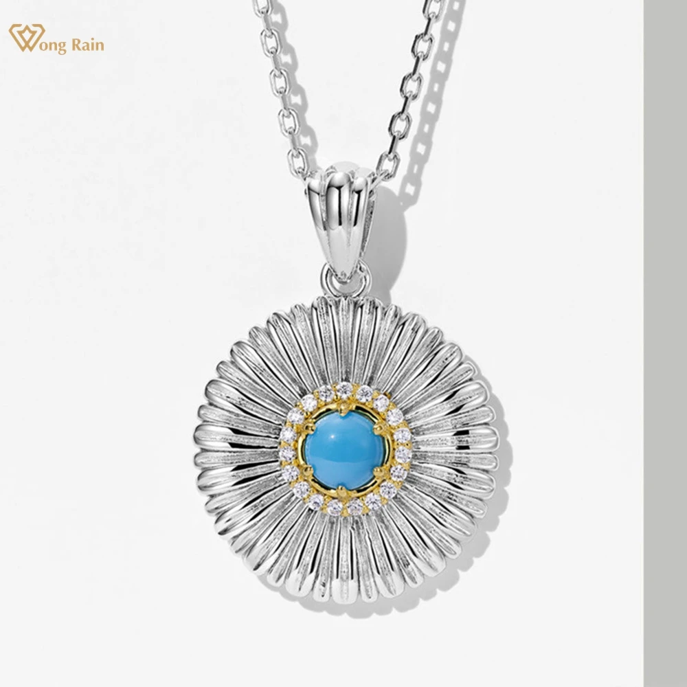 

Wong Rain Vintage 100% 925 Sterling Silver Turquoise Gemstone Daisy Flowers Pendant Necklace Fine Jewelry for Women Wholesale