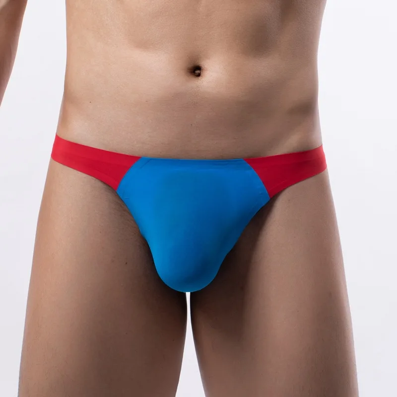 

Sexy Men Underwear G-string Ice Silk Ultra-Thin Breathable Man's Underpants T-Back Panties Male Low-rise Patchwork Thongs Bikini