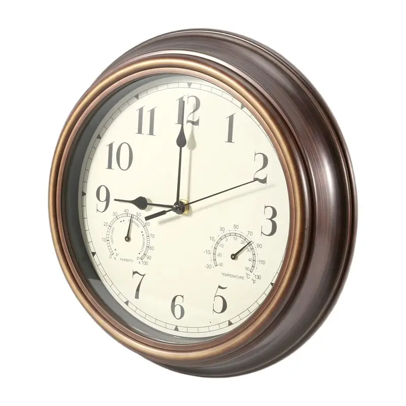 GTBL 12Inch Wall Clock,Retro Waterproof Clock With Displays Thermometer&Hygrometer,Noise-Free Clock For Indoor/Outdoor