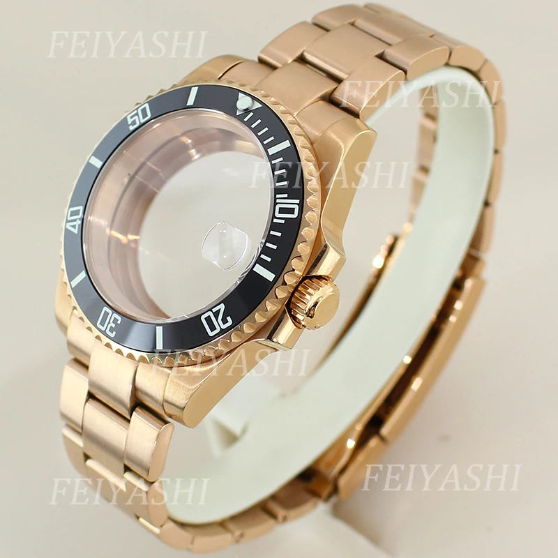 Rose Gold 40mm Watch Case Sapphire Crystal Glass For Seiko NH35 NH34 NH36 NH38 Miyota 8215 ETA 2824 Movement 28.5mm Dial Parts