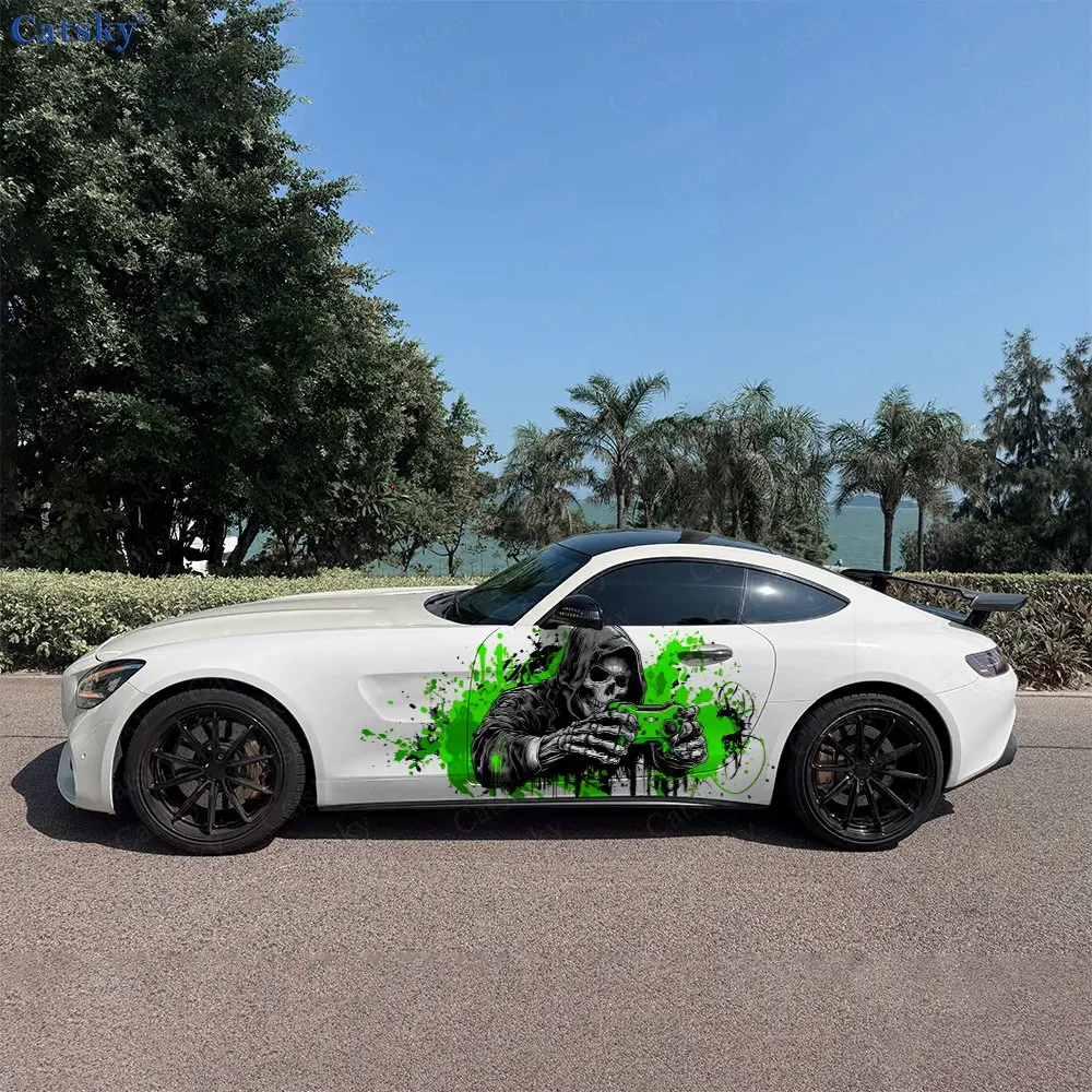 2pcs Skeleton Player Decal, Durable, Fade-Resistant, Enhance Your Vehicles Aesthetic With Bold Art Design Car Vinyl Wrap