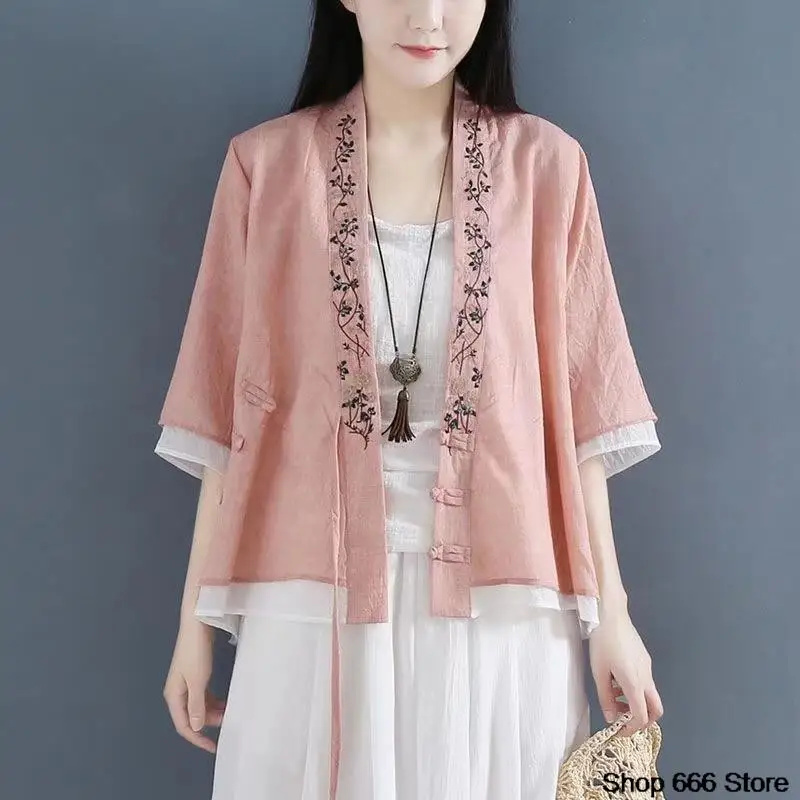 Spring Retro Chinese Women Blouse Traditional Vintage Oblique Shirt  Summer Cotton Tang Suit  Cheongsam Top Cardigan Female Wear