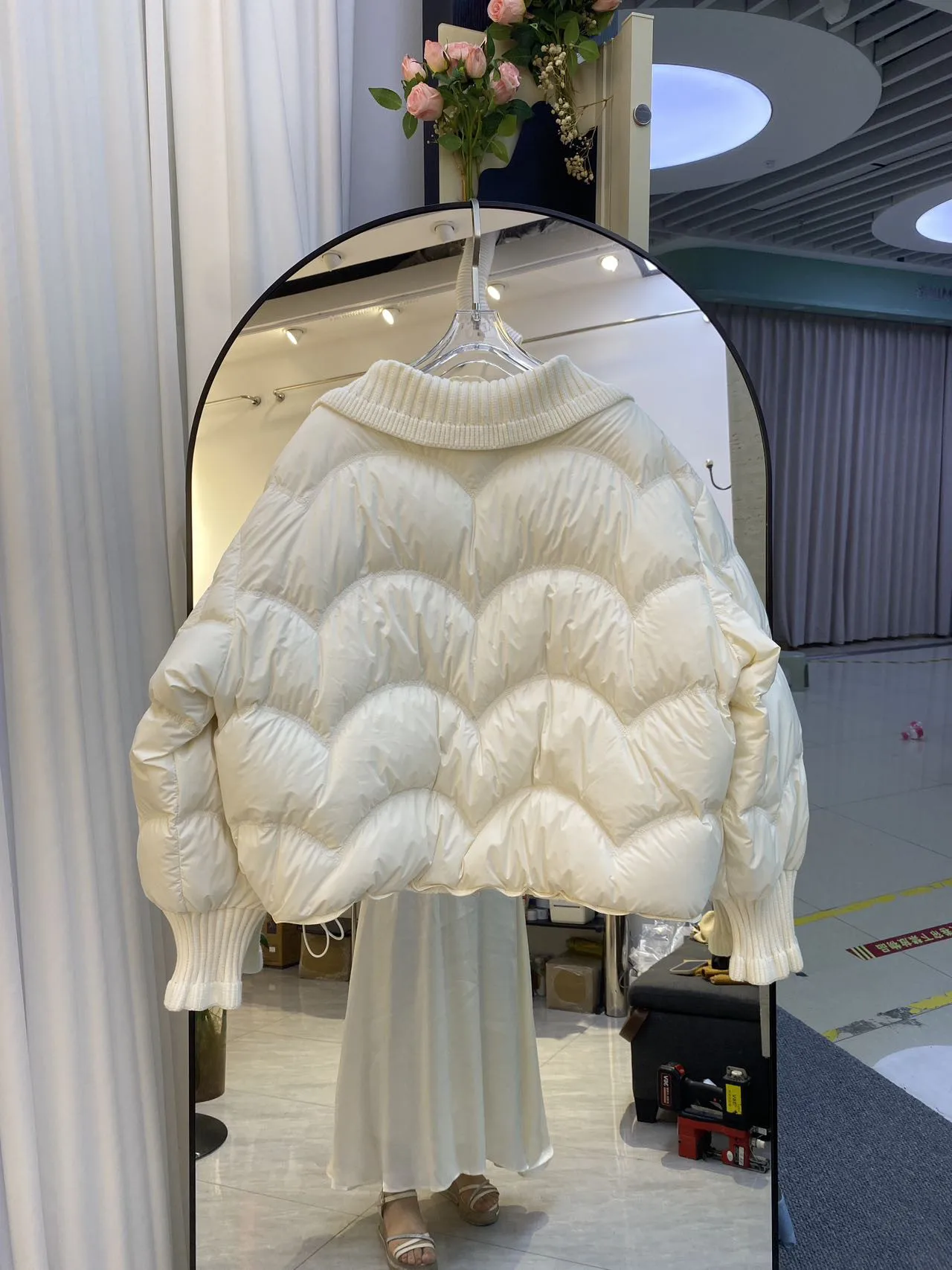 Winter Puff Knitted Splicing Down Jacket Women White Duck Down Big Lapel Outwears Female Fluffy Warm Thick Parker Bread Jacket