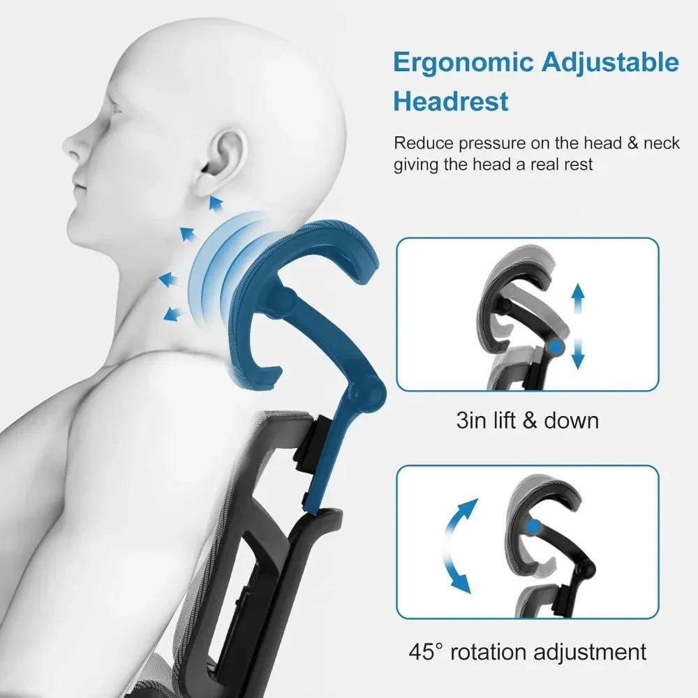 Sedia da ufficio ergonomica, sedia da ufficio con schienale alto, sedia da computer in rete grande e alta con supporto lombare/poggiatesta/braccioli 5D