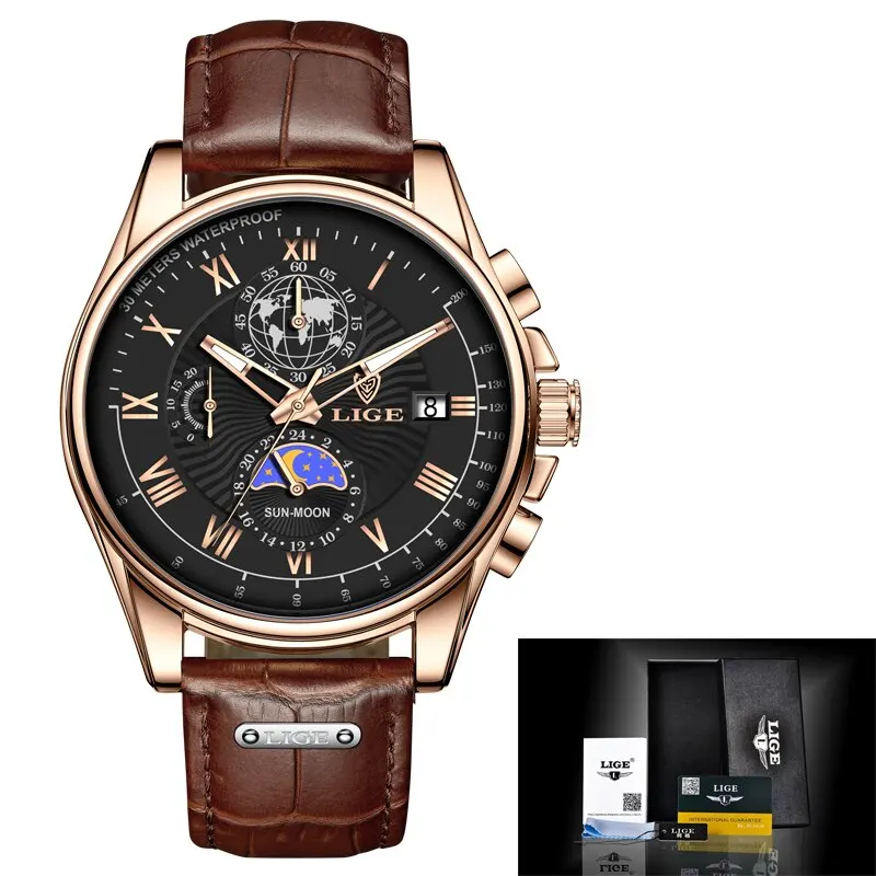Lige casual sport uhren für männer top marke luxus militär leder armbanduhr mann uhr mode chronograph armbanduhr