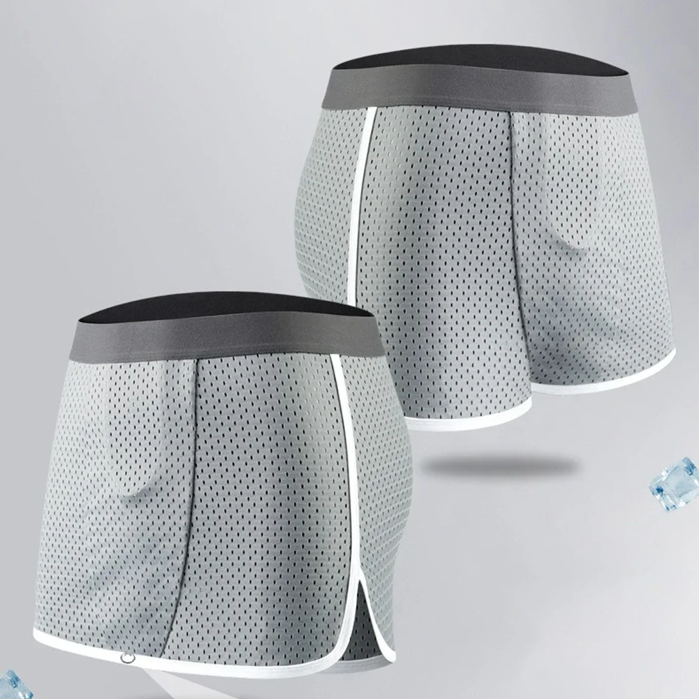 Homens sexy roupa interior vestido virilha aberta respirável boxers briefs botão ajustável bulge bolsa cuecas malha respirável calcinha