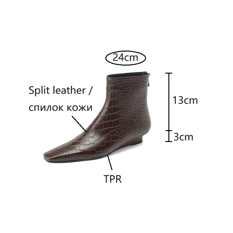 NEW Autumn Women Boots Square Toe Wedges Modern Boots Split Leather Shoes for Women Short Low Heel Boots казаки женские обувь