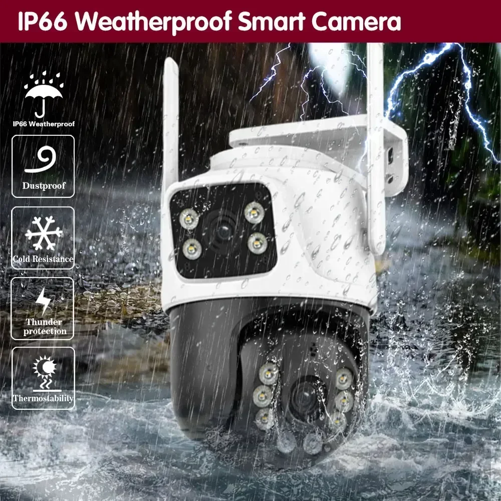 Cámara PTZ 4K 8MP HD Wifi para exteriores 4MP lente Dual pantalla AI seguimiento automático cámara IP CCTV Audio Video vigilancia P2P iCSee