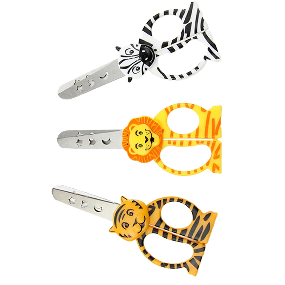 3Pcs Anti Scratch Scissors Precise Cuts Cartoon Animal Design Zebra Tiger Lion for DIY Crafts Cartoon Scissors