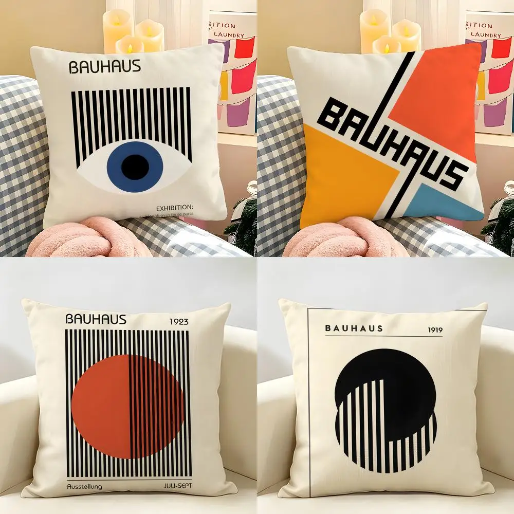 Bauhaus Trendy Lines Cushion Cover Natural Linen Organic Fabric Double-Sided Printing Room Sofa Decor Pillow Case