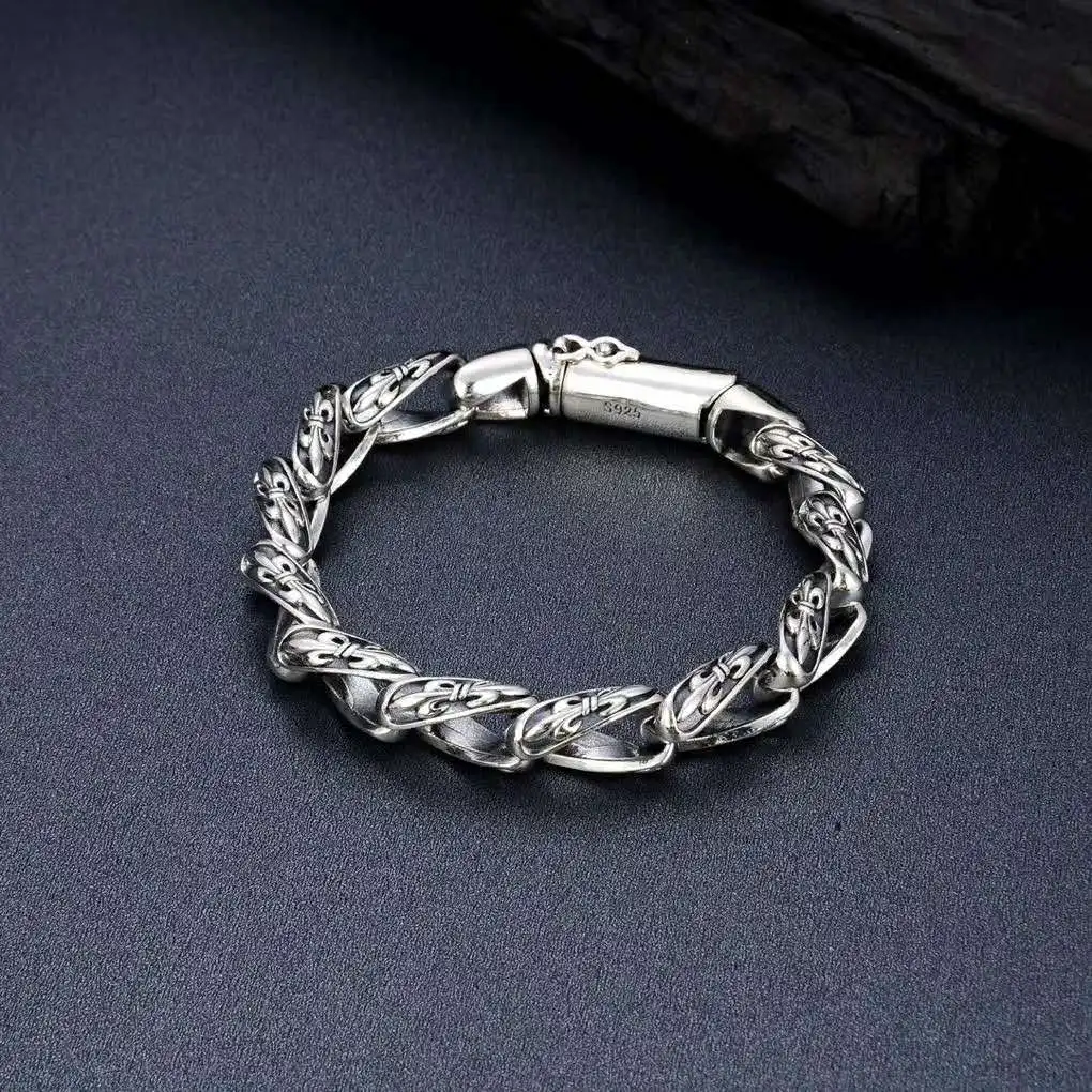 Motorcycle 925 sterling silver boat anchor children's military flower cylinder bracelet hip-hop accessories retro personality co