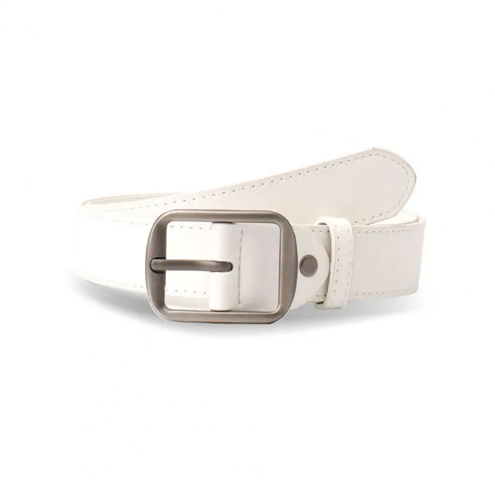 

Stylish Unisex Belt Adjustable Women's Imitation Leather Belt with Multi Holes Design Metal Buckle Casual Waistband for Costume