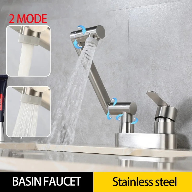 

Матовый смеситель для раковины с водопадом для ванной комнаты, складной смеситель для раковины в стиральной комнате, вращающийся на 360 градусов смеситель для холодной и горячей воды, двойное отверстие