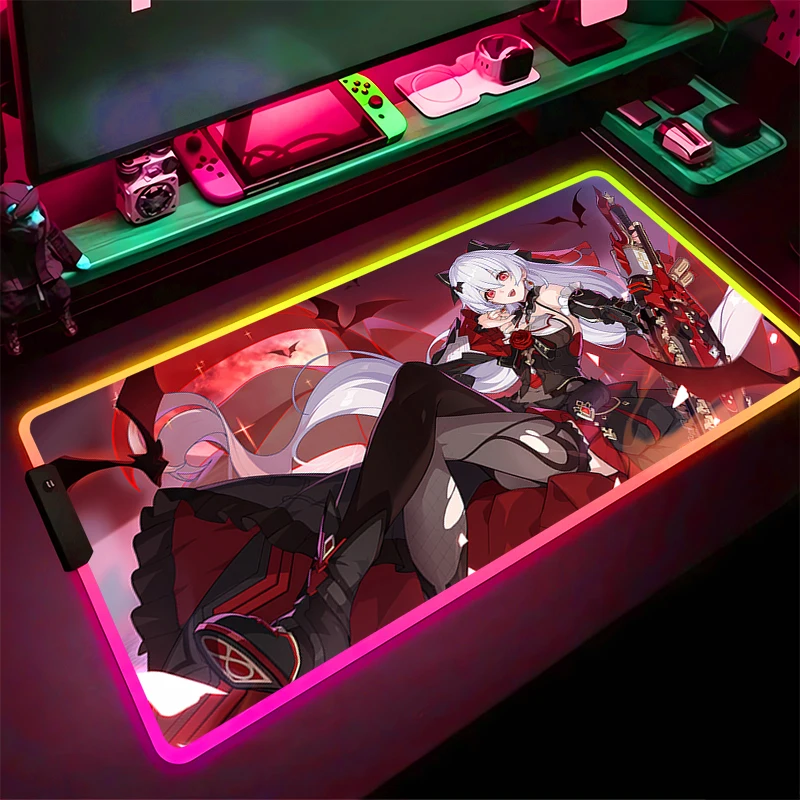 RGB Mouse Pad Theresa Honkai Impact 3 Non-Slip Rubber Edge locking mousepads Game play mats notebook computer Home Decor