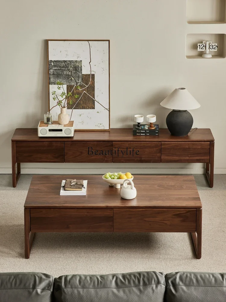 North American black walnut coffee table Nordic simple all-solid wood storage low table