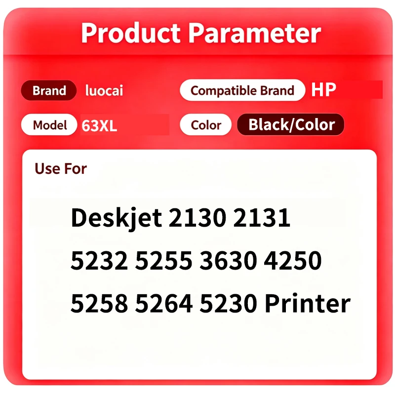 63XL Re-Manufactured for 63 XL Replacement for HP63XL Ink Cartridge Deskjet 2130 2131 5232 5255 3630 4250 5258 5264 5230 Printer