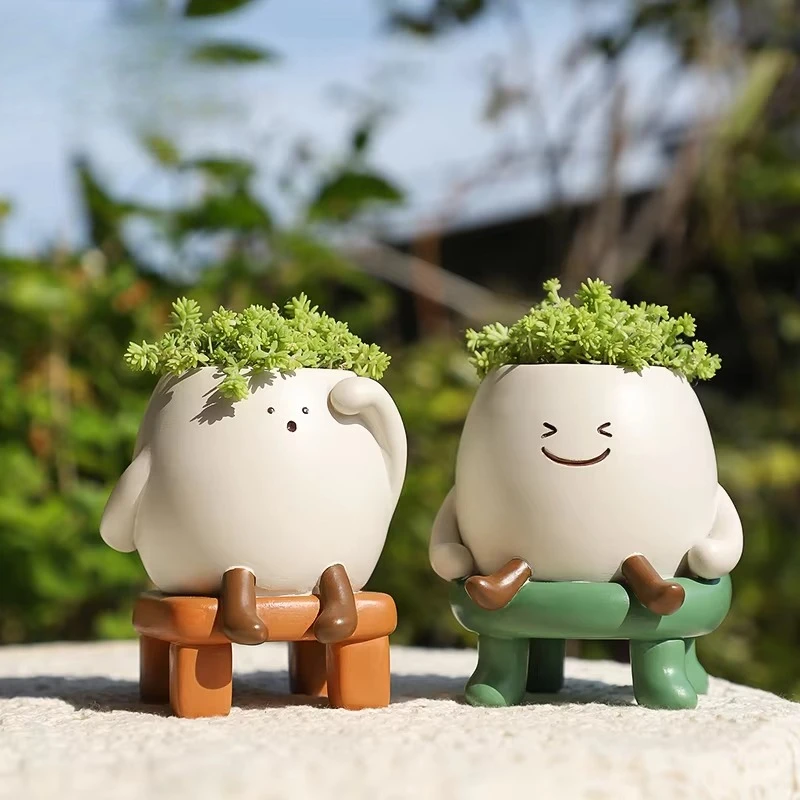 Wholesale  for Face Cartoon Role Relaxing Life Bonsai Small Mood Adorable Mini Egg Succulent Container Drainage Hole
