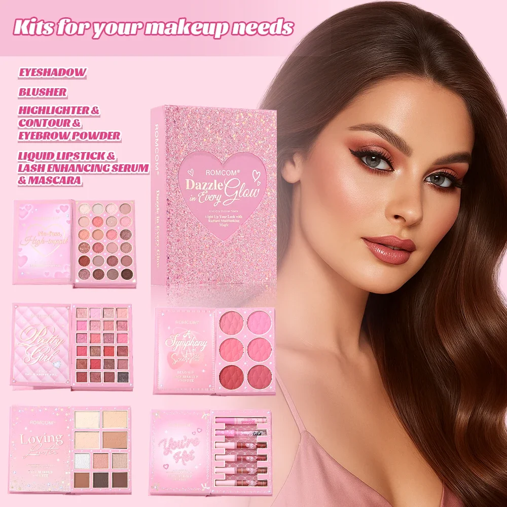 Libro magico per il trucco all-in-one da 5 pagine: kit completo con ombretto multi-ombra, fard, evidenziatore, contorno e lucidalabbra lucido