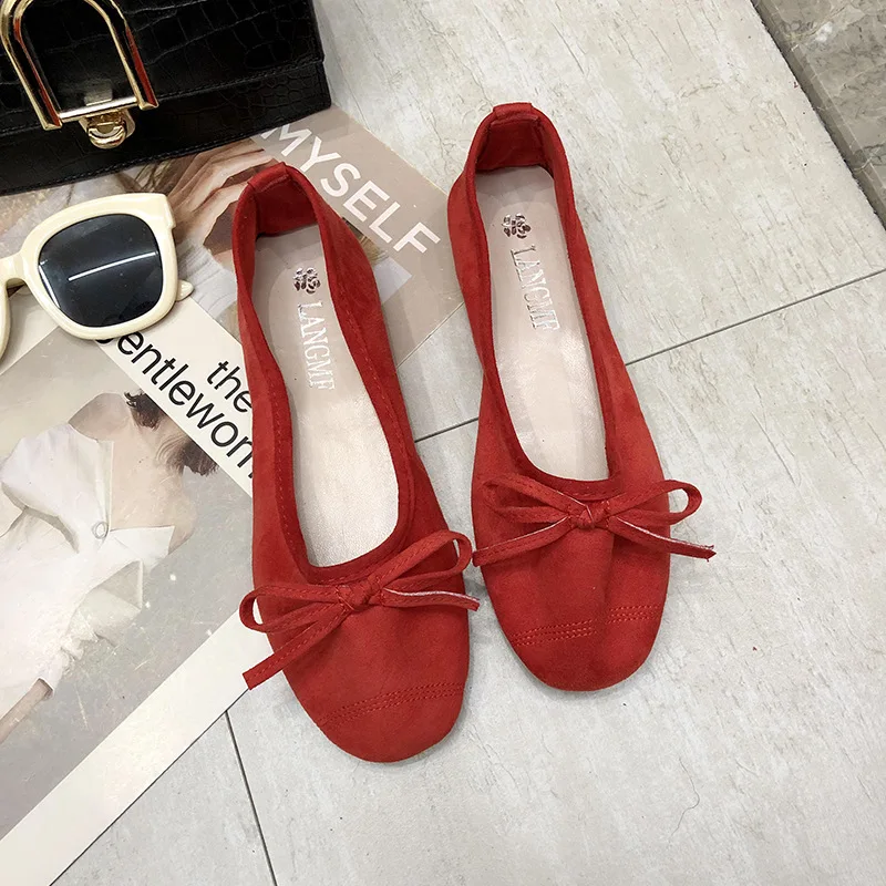 Simple Flats Candy Color Round Toe Casual Shoes Ladies Spring Soft Suede Flat Heel Ballet Shoes Flat Shoes Lazy Loafers Shoes