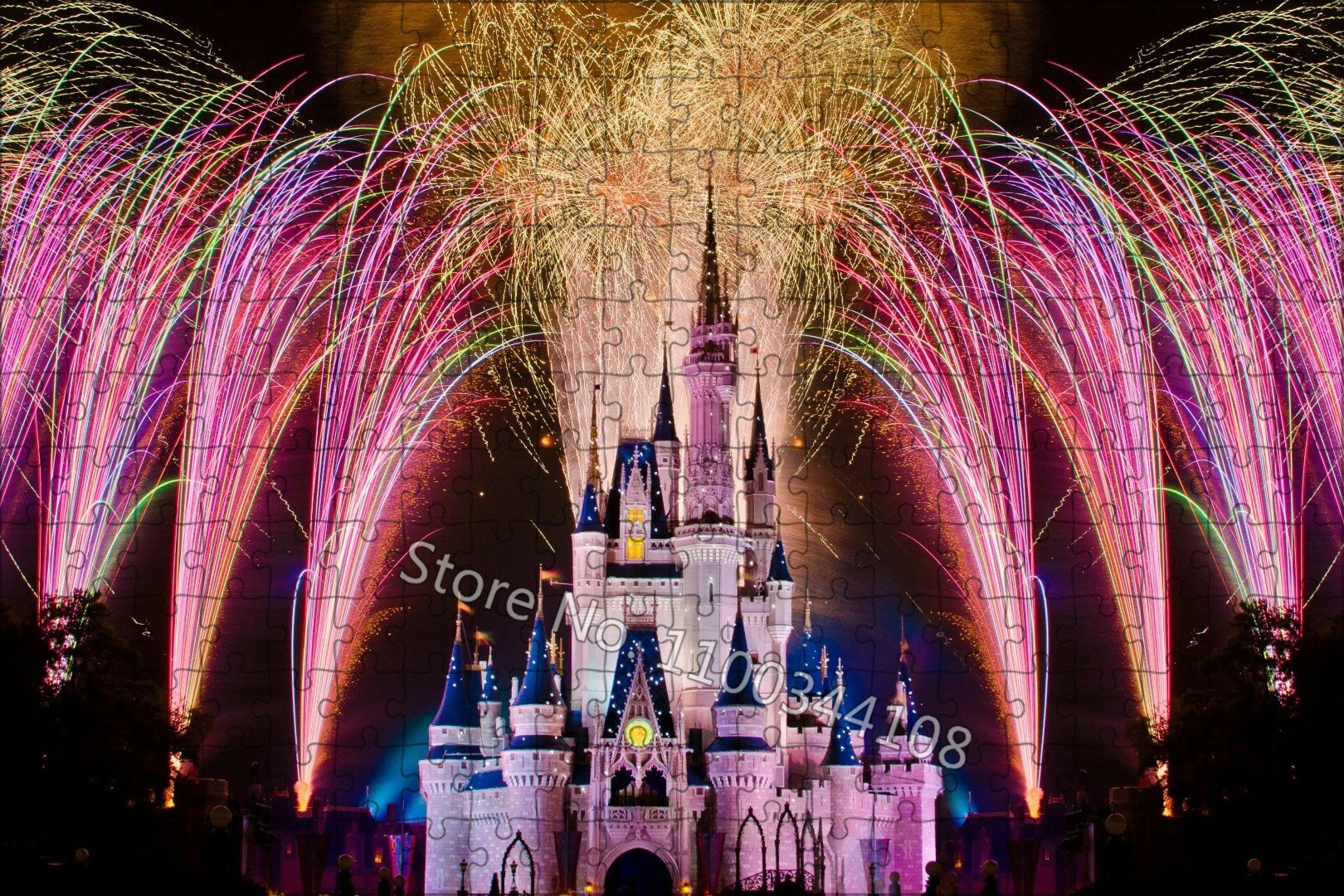 Disney Castle Jigsaw Puzzles Disneyland Fireworks Show Puzzle 300/500/1000 Pieces Handmade Toys Hobbies Adult Decompression Toys