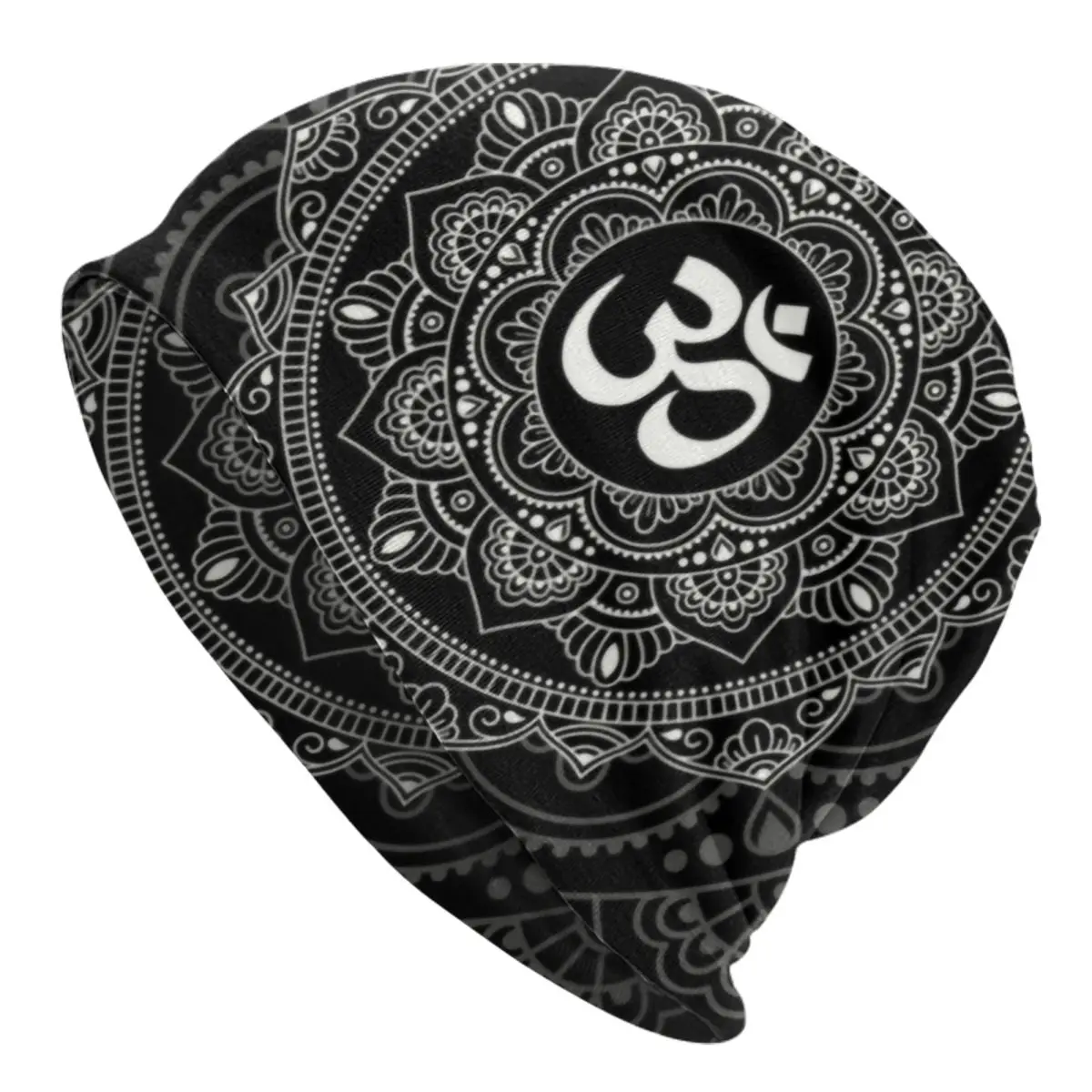 Om Mandala Skullies Beanies Caps Unisex Winter Warm Knitted Hat Adult Buddhism Aum Yoga Meditation Bonnet Hats Outdoor Ski Cap