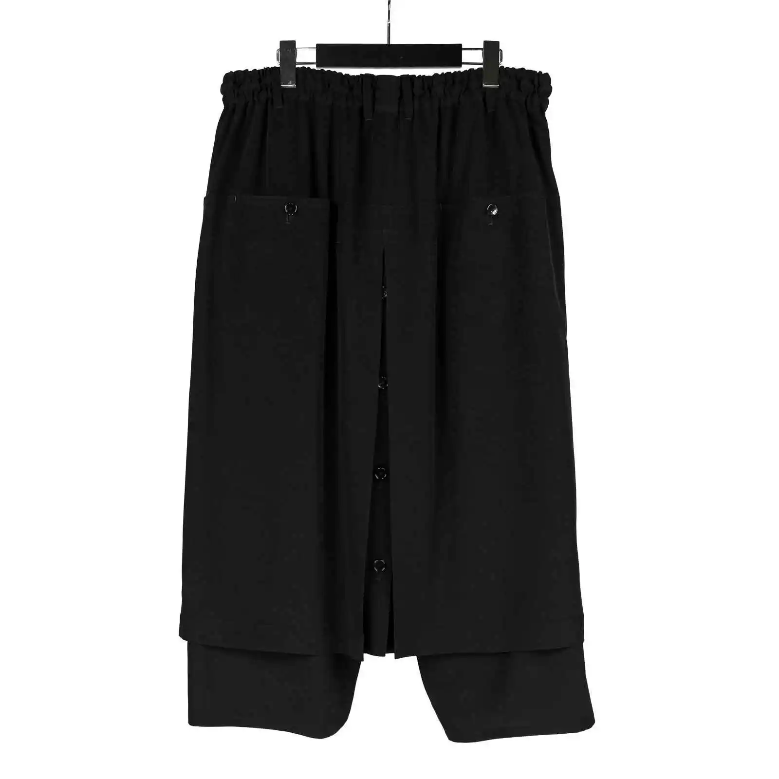 

TOP-YAMAMOTO оригинальный дизайн, черные свободные двухслойные брюки с эластичной юбкой на талии, темные нишевые японские брюки